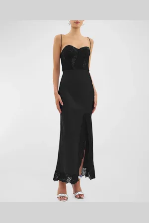 Rebecca Vallance Larisa Lace-Embellished Silk Corset Gown
