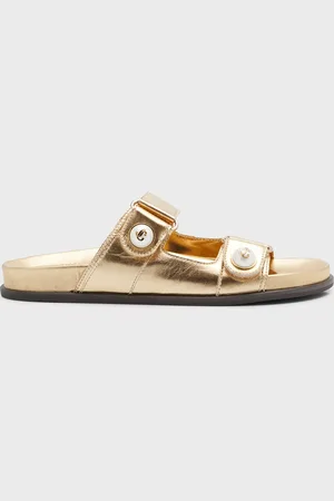 Jimmy Choo Fayence Metallic Pearly-Button Slide Sandals