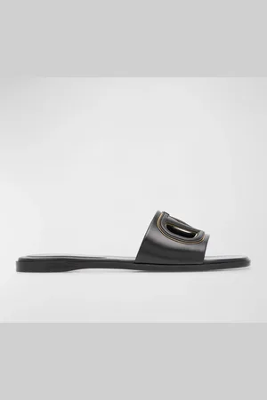 VALENTINO GARAVANI VLogo Leather Cutout Flat Slide Sandals