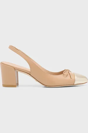 Stuart Weitzman Sleek Mixed Leather Bow Slingback Pumps