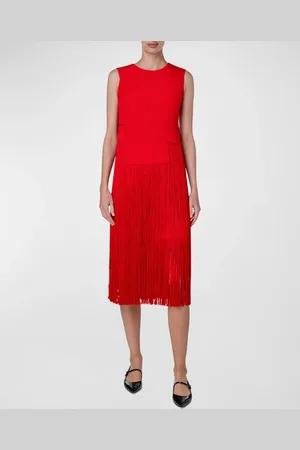 AKRIS Silk Crepe Fringe Midi Dress