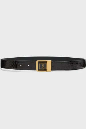 Saint Laurent Croc-Embossed Leather Square Buckle Belt