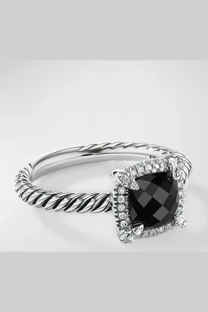 David Yurman 7mm Petite Chatelaine Pave Bezel Ring with Gemstone and Diamonds in Silver