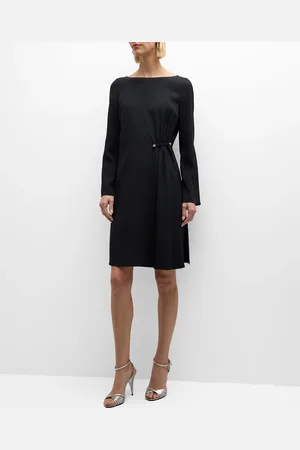 Emporio Armani Gathered Bateau-Neck Satin Midi Shift Dress