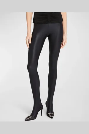 Saint Laurent Shiny Footed Leggings with Logo Band