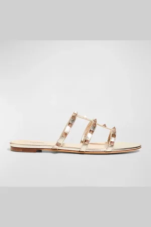 VALENTINO GARAVANI Rockstud Metallic City Flat Slide Sandals