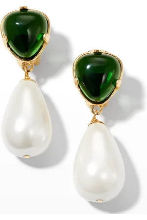 Kenneth Jay Lane Emerald Top with Pearly Drop Clip Earrings