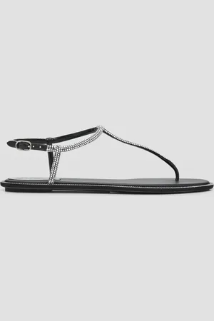 RENE CAOVILLA Diana Crystal T-Strap Flat Sandals