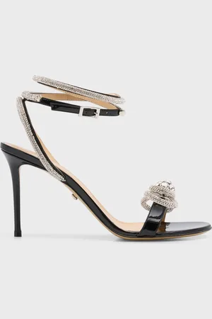 Mach & Mach Crystal Embellished Leather Double Bow Sandals