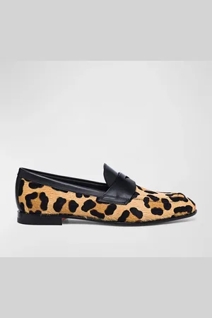 santoni Facile Leather Leopard Penny Loafers