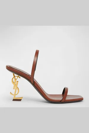 Saint Laurent Opyum Leather YSL-Heel Slide Sandals