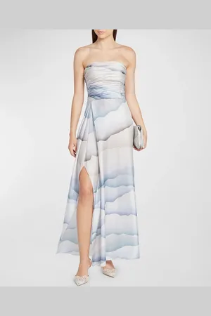Giorgio Armani Printed Strapless Ruched Silk Dress