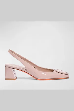 santoni Lemon Patent Buckle Slingback Pumps