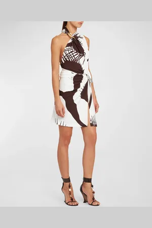Salvatore Ferragamo Venus-Print Gathered-Rings Sleeveless Jersey Mini Wrap Dress
