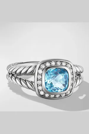 David Yurman Petite Albion Ring with Gemstone and Diamonds in Silver, 7mm