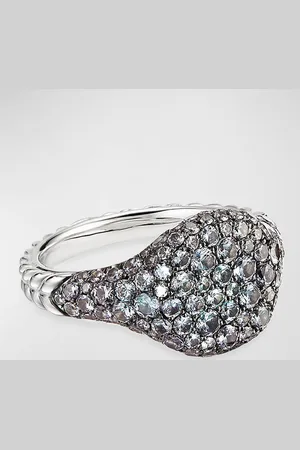David Yurman Mini Chevron Pave Garnet Pinky Ring in 18k White Gold