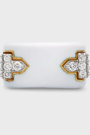 David Webb 18k White Enamel & Diamond Hero Ring, Size 6.5
