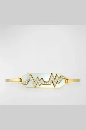 David Webb "Motif" 18k Gold Diamond Skip Zigzag Bracelet with White Enamel & Platinum
