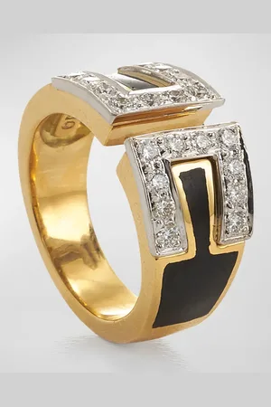 David Webb Brilliant-Cut Diamond and Black Enamel Ring in Platinum and Gold, Size 6.5