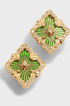 Buccellati Opera Tulle 18K Green Enamel Diamond Earrings