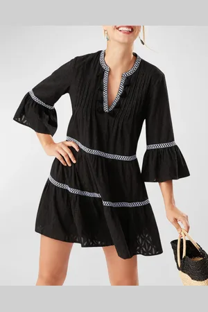 Tommy Bahama Embroidered Tassel V-Neck Cotton Tunic Dress
