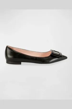Roger Vivier Gommettine Leather Ballet Flats with Tonal Buckle