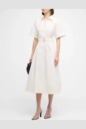 Simkhai Deanna Belted Poplin Short-Sleeve Midi Shirtdress