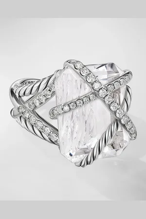 David Yurman Cable Wrap Ring with Gemstone and Diamonds in Silver, 18x14mm