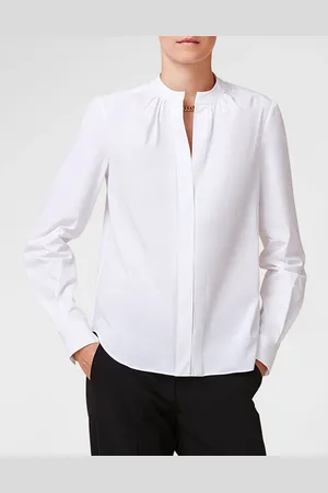 Callas Milano Olympia Ruched Long-Sleeve Cotton Blouse