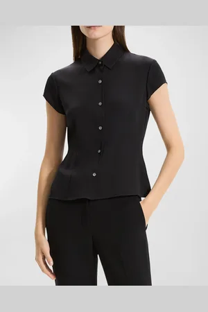 THEORY Cap-Sleeve Modern Silk Georgette Blouse