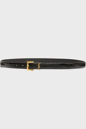 Saint Laurent YSL Croc-Embossed Skinny Belt