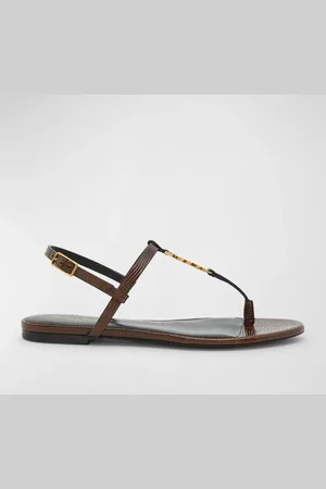 Saint Laurent Cassandra Embossed YSL T-Strap Sandals