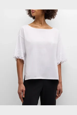 Natori Bliss Harmony Lace-Trim Elbow-Sleeve T-Shirt