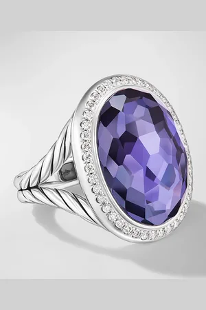 David Yurman Oval Ring with Gemstone and Diamonds in Silver, 24.5x21mm