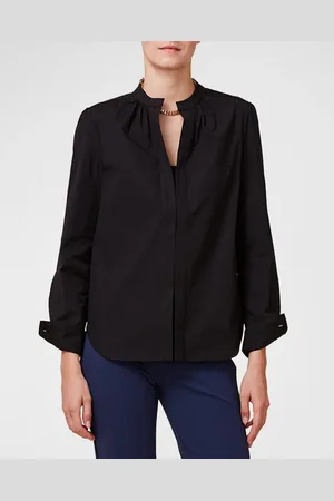 Callas Milano Olympia Ruched Long-Sleeve Cotton Blouse