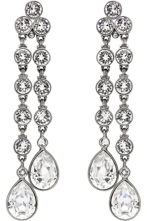 BEN-AMUN Double Teardrop Crystal Dangle Clip Earrings