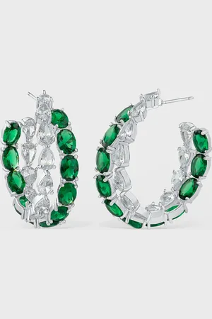 Kenneth Jay Lane Two-Row Pear and Oval Cubic Zirconia Hoops Earrings