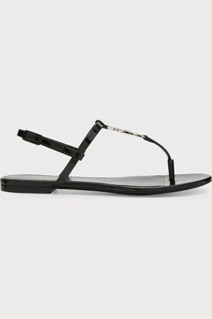 Saint Laurent Cassandra YSL Strass Medallion Flat Sandals