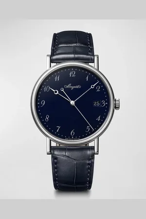 Breguet 38mm Classique 18k White Gold Date Watch w/ Alligator Strap, Blue