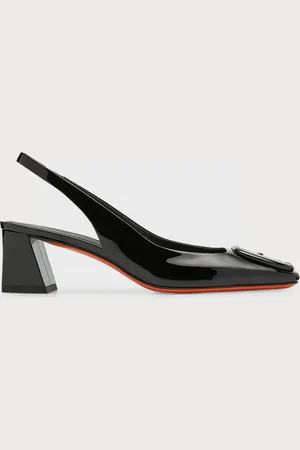 santoni Lemon Patent Buckle Slingback Pumps
