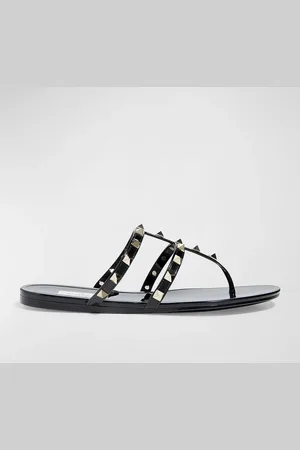 VALENTINO GARAVANI Rockstud T-Strap Flat Slide Sandals