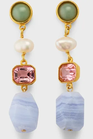 BEN-AMUN 24k Electroplated Gold Mixed-Stone Drop Earrings