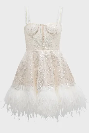 Bronx and Banco Mademoiselle Beaded Feather-Trim Mini Dress