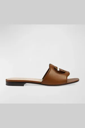 Gucci Leather Logo Cutout Flat Sandals