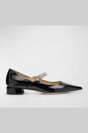 Jimmy Choo Bing Patent Crystal-Strap Ballerina Flats