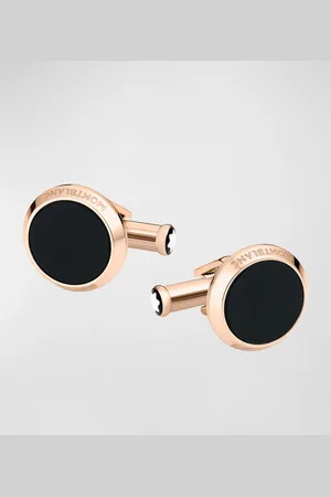 Montblanc Onyx-Inlay Round Rose Golden Cufflinks