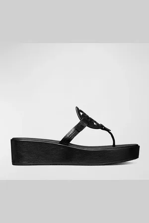 Tory Burch Miller Leather Logo Wedge Thong Sandals