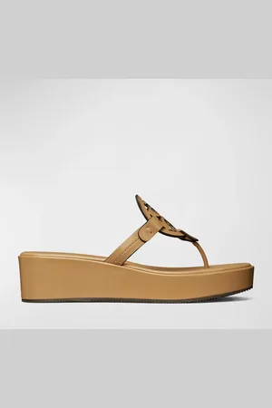 Tory Burch Miller Leather Logo Wedge Thong Sandals