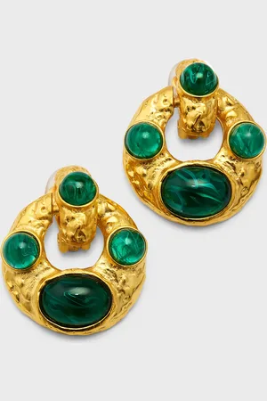 Kenneth Jay Lane 22K Gold Plated Stone Doorknoecker Clip-On Earrings
