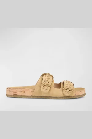 VERONICA BEARD Paige Woven Suede Dual-Buckle Slide Sandals